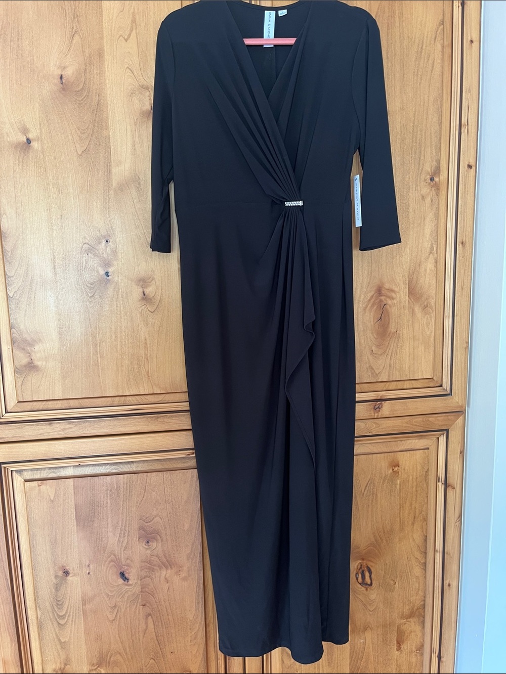 Emma & Michele Black Draped V-Neck Maxi Dress